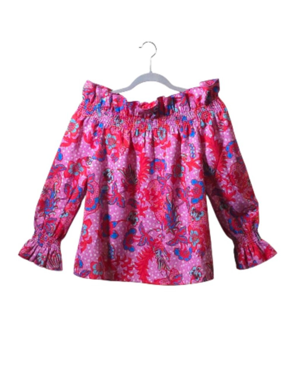 Tuckernuck Pink Floral Off Shoulder Smocked Peasant Blouse M Resort Top
